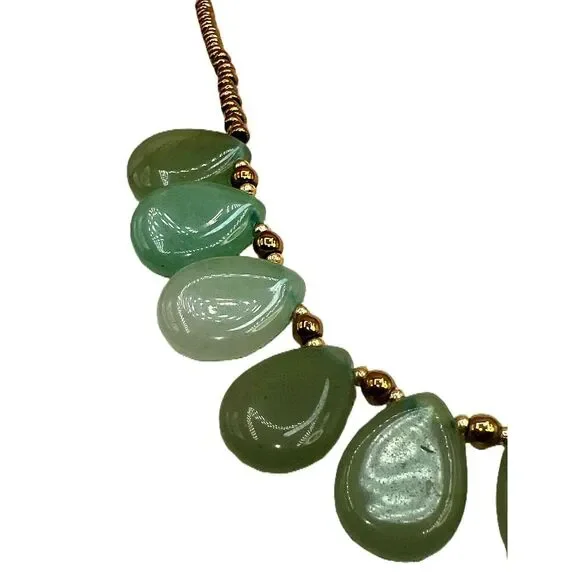 NEW Green Aventurine Stone Gold Tone Beads Bib Necklace - Picture 5 of 14